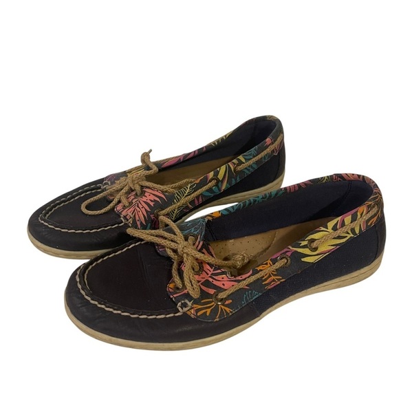 Women's Navy Blue Tropical Floral SPERRY Boat Shoes - Picture 3 of 6
